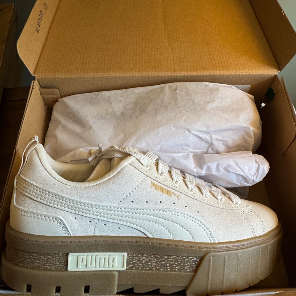 Puma Mayze Brushed Tan Platform Sneakers